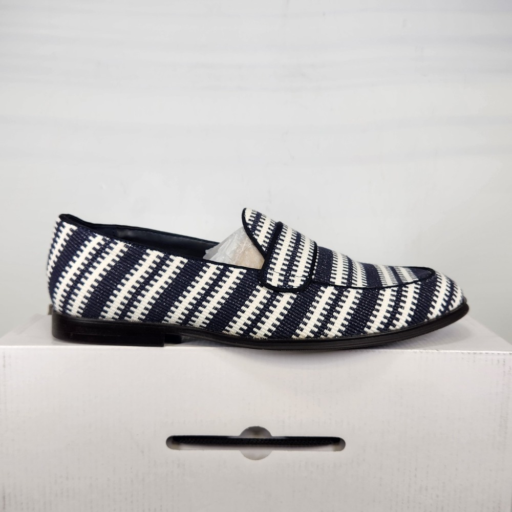 Aldo Loafers Men Size 9.5 Navy White Waterfront Woven Pillow Walk Slip On Shoes